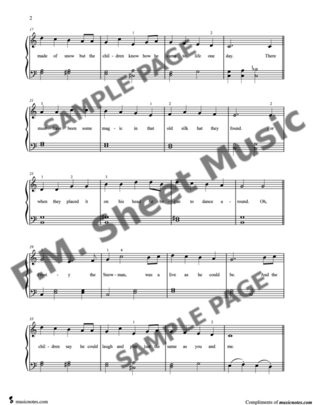 Frosty the Snowman (Easy Piano) By Jimmy Durante - F.M. Sheet Music ...